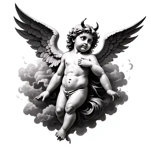 Dark Clouds Surrounding Devil Cherub Angel