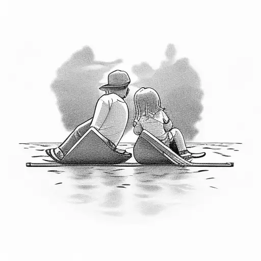 Dad And Daughter Sitting On Dock