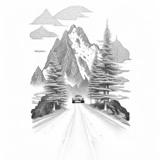 Mountain Range With Road And Fox Body Mustang Driving Down The Road