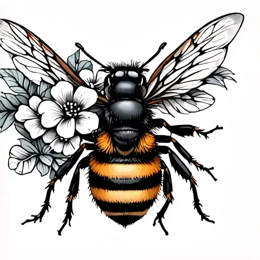 Bee With Wings Filled With Tropical Flowers