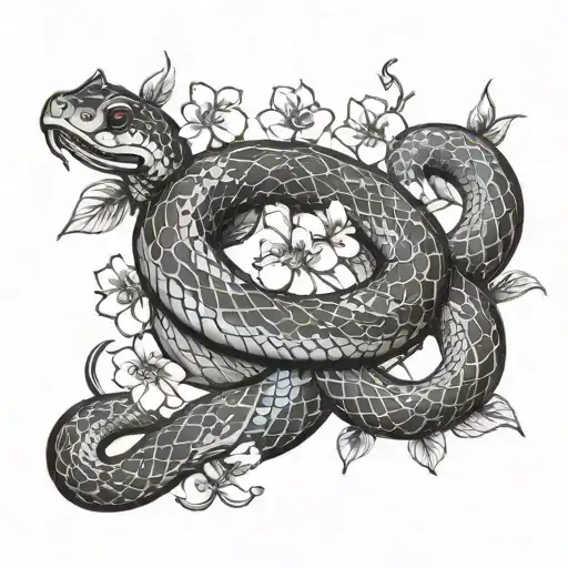 Blue Snake And Cherry Blossom