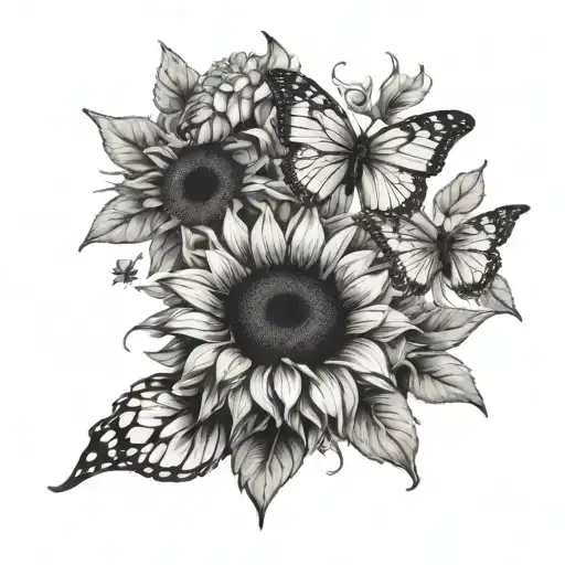Sunflower And Butterflies