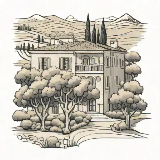 A Traditional Italian Villa Surrounded By Olive Trees And Vineyards
