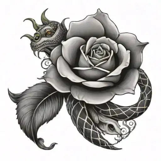 Rose With Stem And A Snake Wrapping Around The Stem