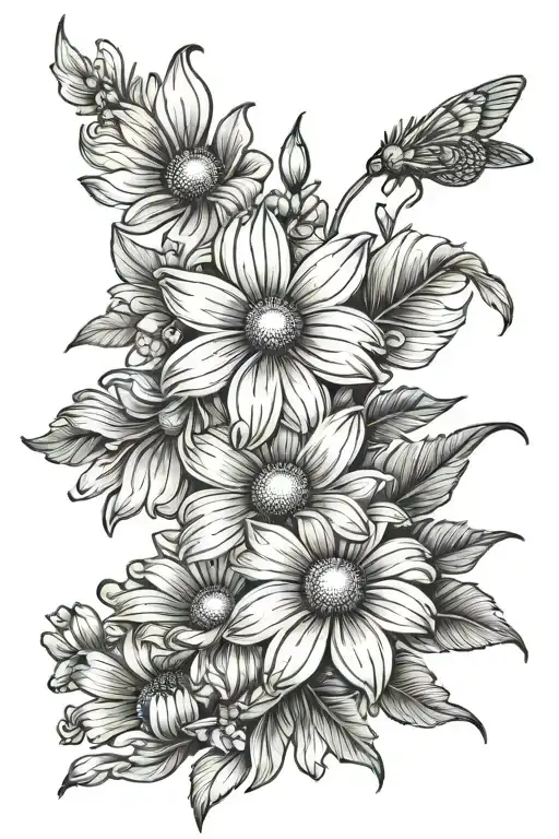 Daises With Baby Foot Print Tattoo