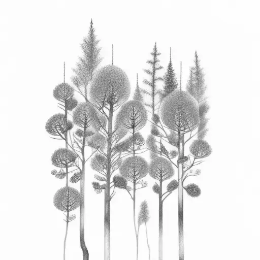 Pine Forest Sleeve With Deer And Small Blue Flowers