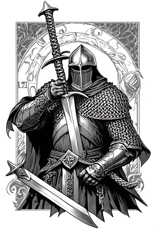 Templar Chainmail Knight Holding Sword Up