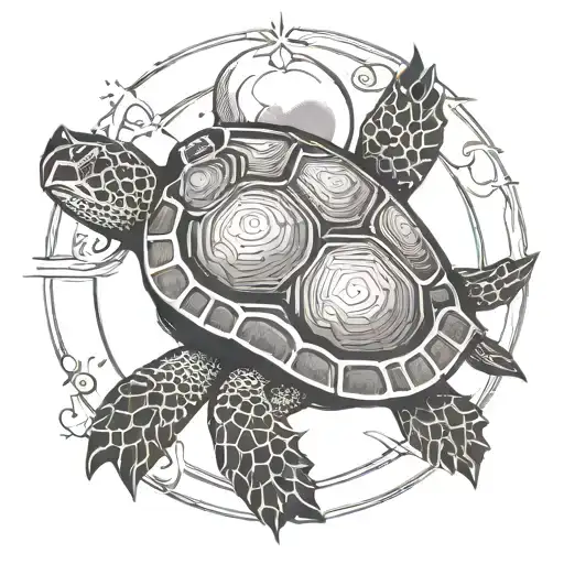 Turtle With Sun And Moon Surrounded