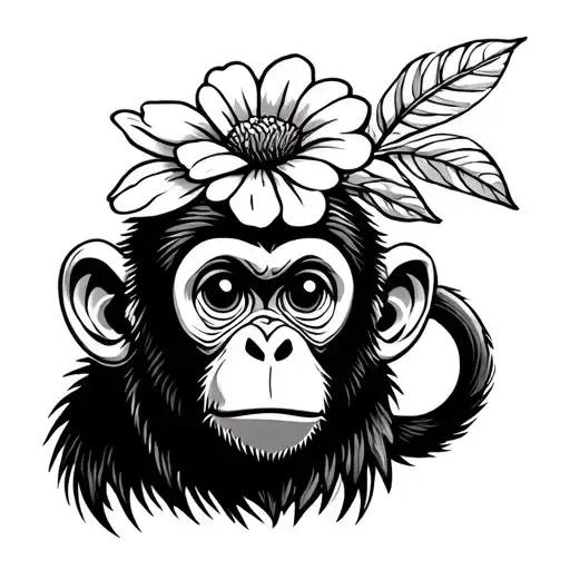 Cartoon Monkey With A Flower On The Head Emerging