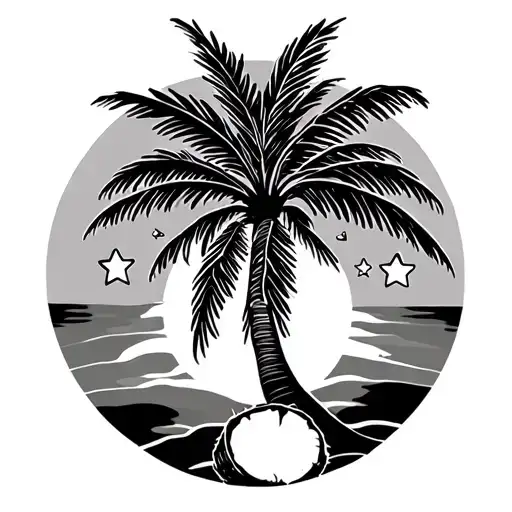 Coconut Tree With 3 Stars And A Sun