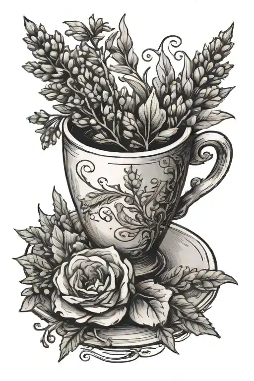 Coffee Cup With A Lavender Sprig
