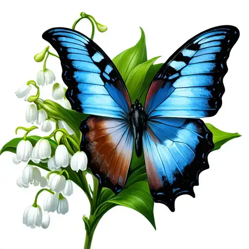 Lily Of The Valley With A Closed Blue Butterfly Placed On It