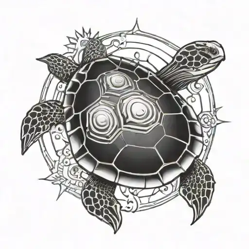 Turtle With Sun And Moon On Shell Pattern