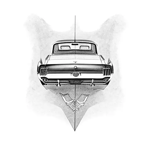 1966 Mustang Side Profile Faced With A 1955 Chevy Side Profile With Cancer Ribbon Underneath Both