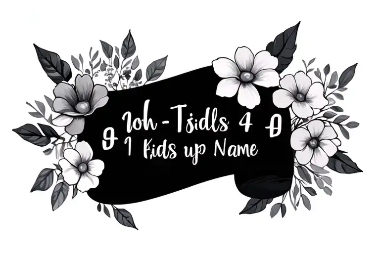 Cover Up Name With Flowers And 4 Kids Name