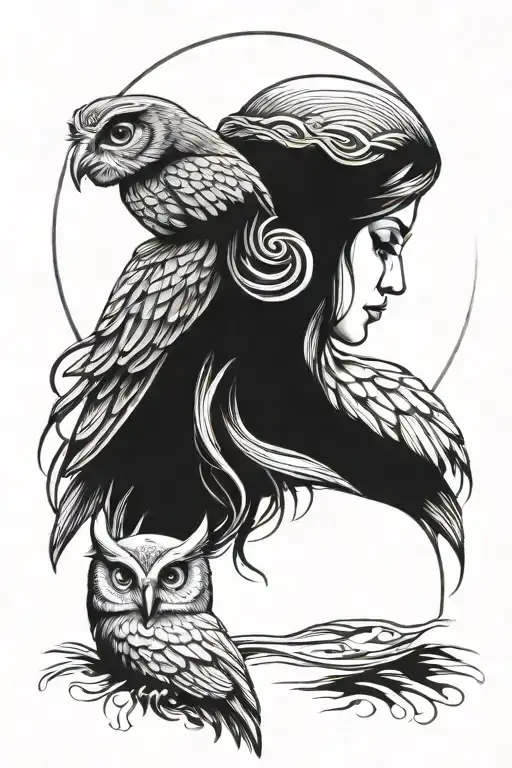 Athena With Her Owl Sitting
