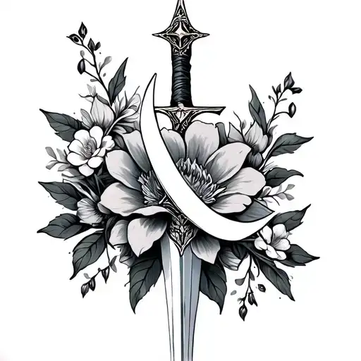 Religious With Flower And Brocken Sword