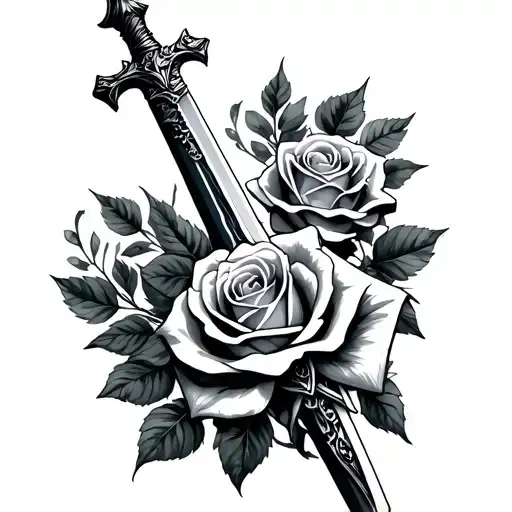 Cross With Rose And Brocken Sword Wrapped