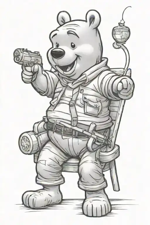 Winnie The Pooh Sitting In A Love Seat With A Gun And Pot Of Hunny
