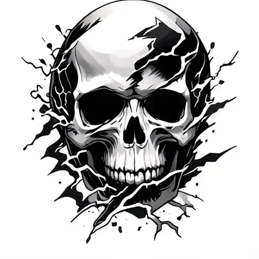 Black And White Skull With Black And White Lightning Running Through The Skull On An Arm