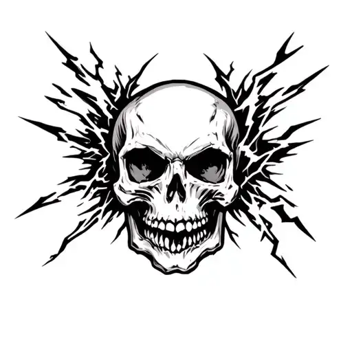Black And White Skull With Black And White Lightning Running Through The Skull On An Arm