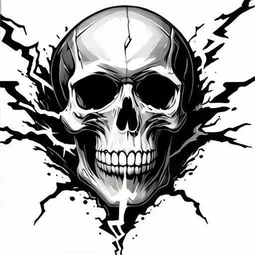 Black And White Skull With Black And White Lightning Running Through The Skull On An Arm
