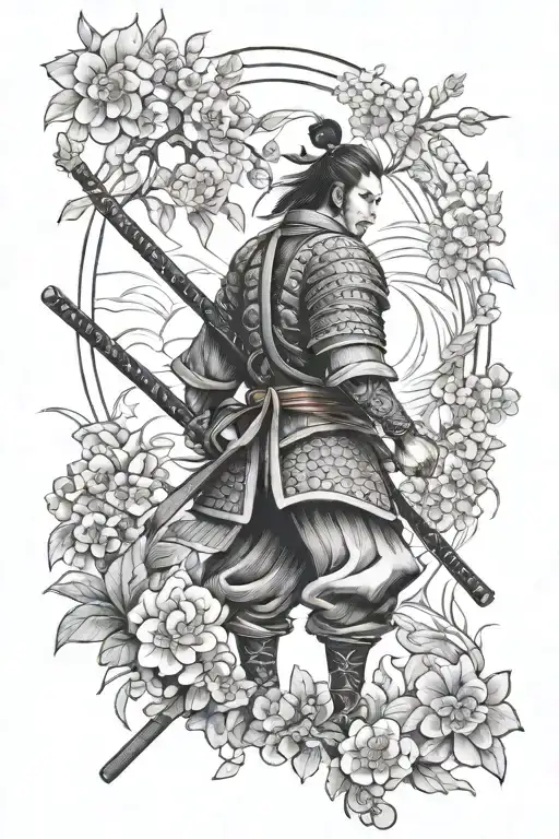 Samurai Warrior In A Garden