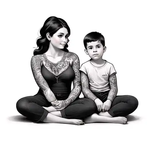 Mother And Son Sitting