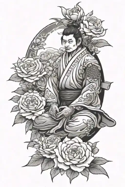 Samurai Meditating In Rose Garden