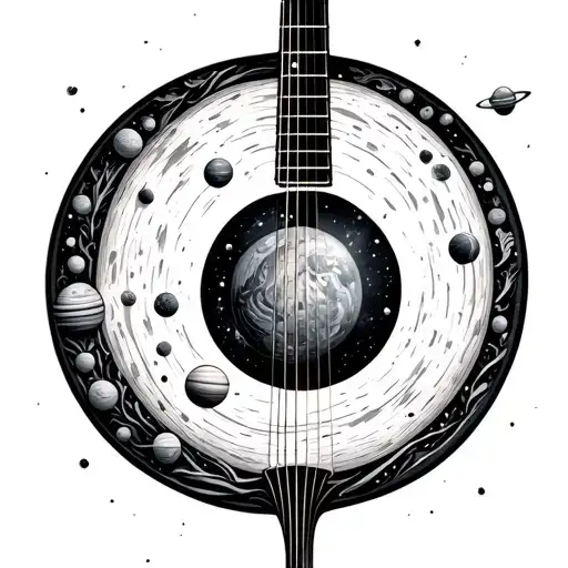 Solar System Inside Guitar Soundhole With Strings