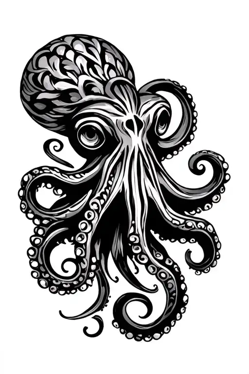 Hawaiian Tribal Octopus On Leg Sleeve Tattoo Design