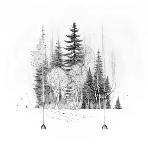 A Forest Scene With A Roulette Wheel Hidden Among The Trees In Black-grey Style