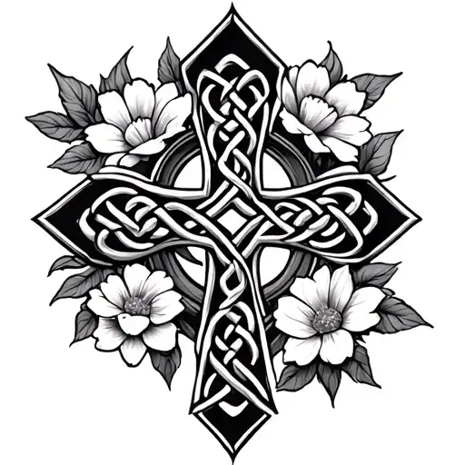 Celtic Cross Intertwined With Flowers