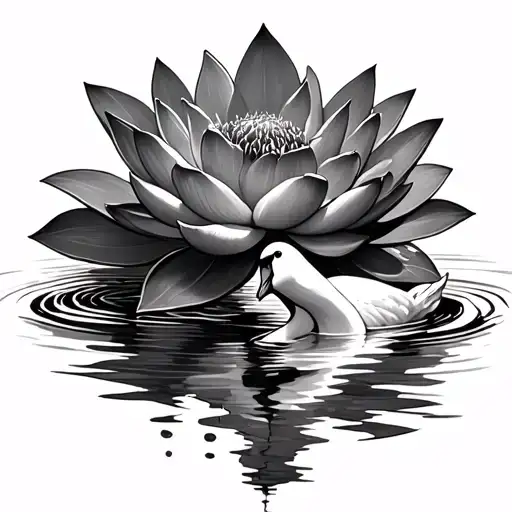 Lotus Flower & Swan Swimming