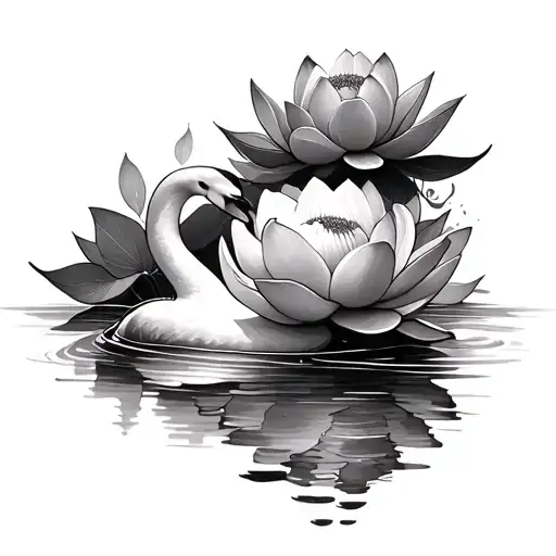 Lotus Flower & Swan Swimming Gracefully