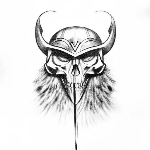 Odin Holding A Skull And A Raven In The Background