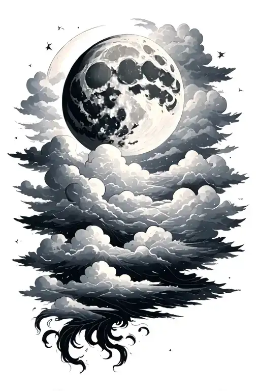 Clouds And Sky Filled With Moon Surrounded