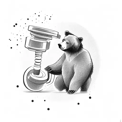 A Bear Lifting A Stack Of Office Supplies With Ghostly Dumbbells