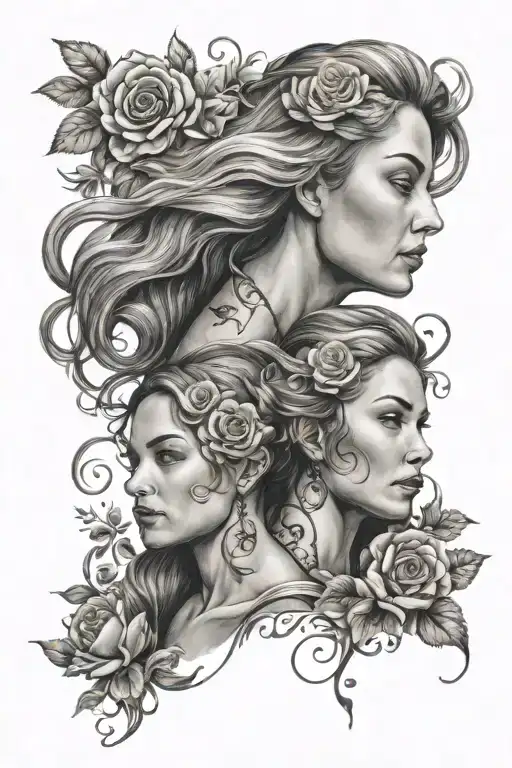 Mother Daughter Tattoo Realistic