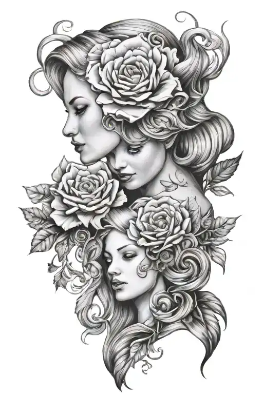 Mother Daughter Tattoo Realistic