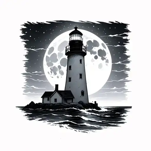 Lighthouse And Moon Rising