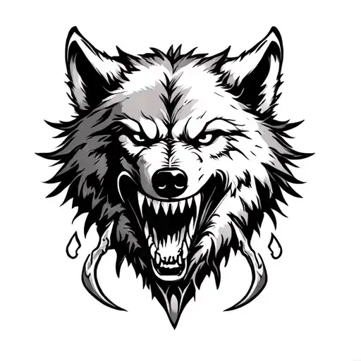 Vicious Wolf Wiyj Fangs And Clawa Leading Throu Paper