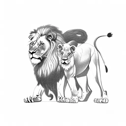 Lion With Legs With His Son