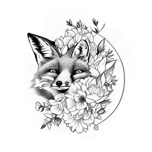 Full Body Fox Surrounded By Flowers