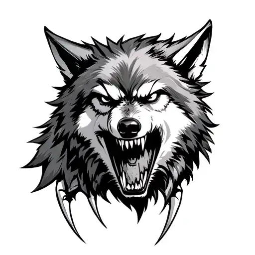 Very Angry Agressive Wolf With Hugw Fangs And Claws
