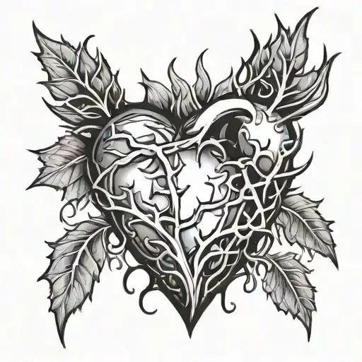 Heart With Thorns Around It And A Little Fire Coming Out Of It
