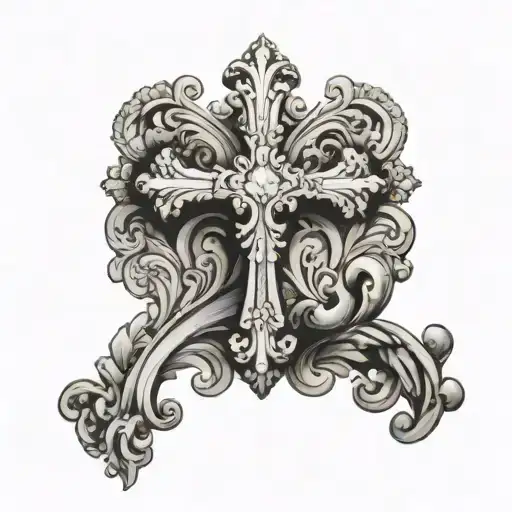 Cross With Baroque Background Black