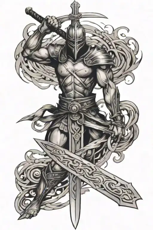 Sword With The Words Dancing Warrior In The Middle