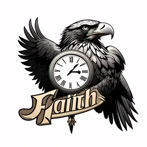 Eagle With A Sand Clock With The Word Faith