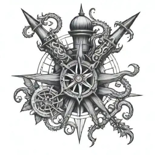 Kraken Hugging Compass Rose